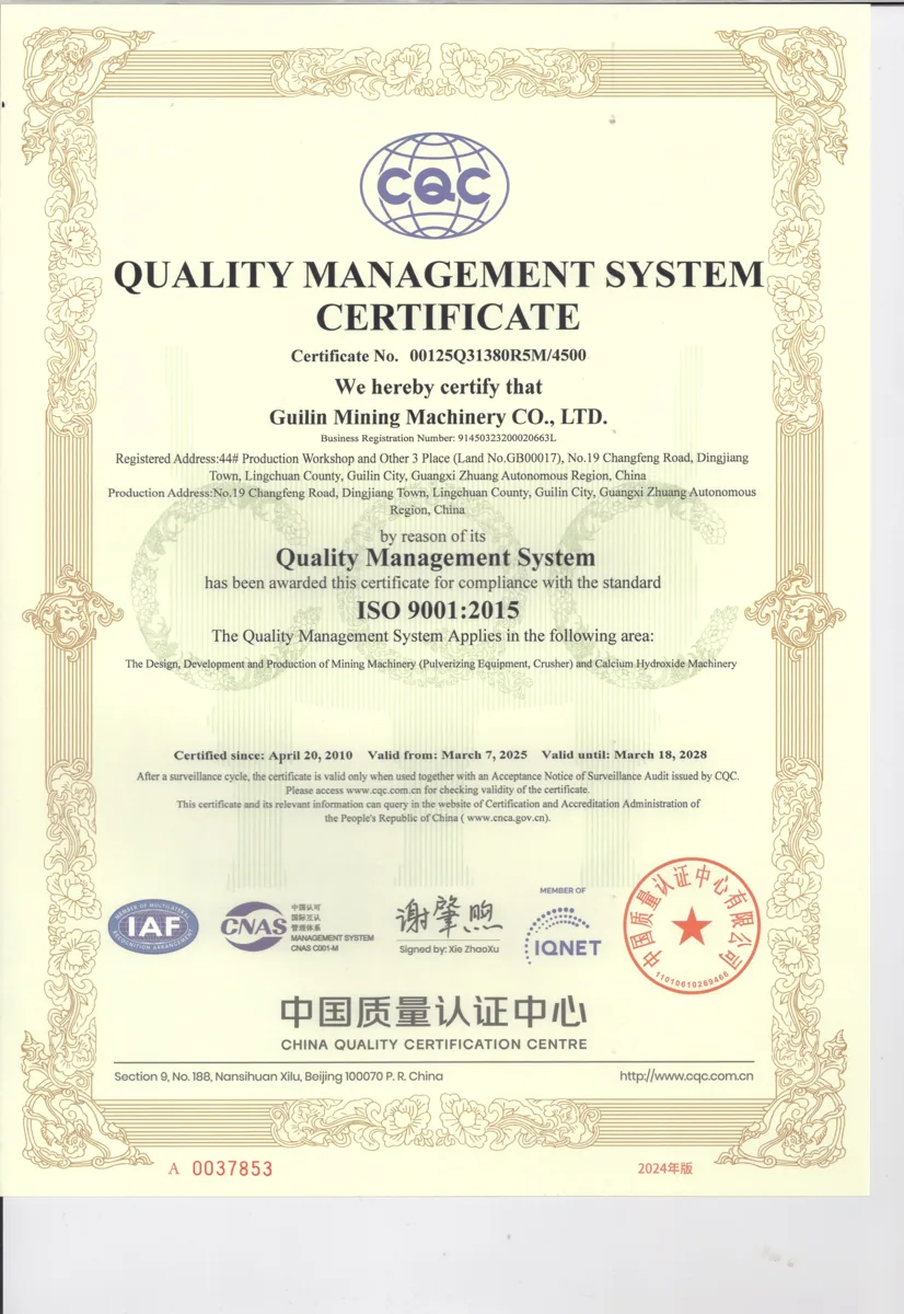 English ISO quality management certificate